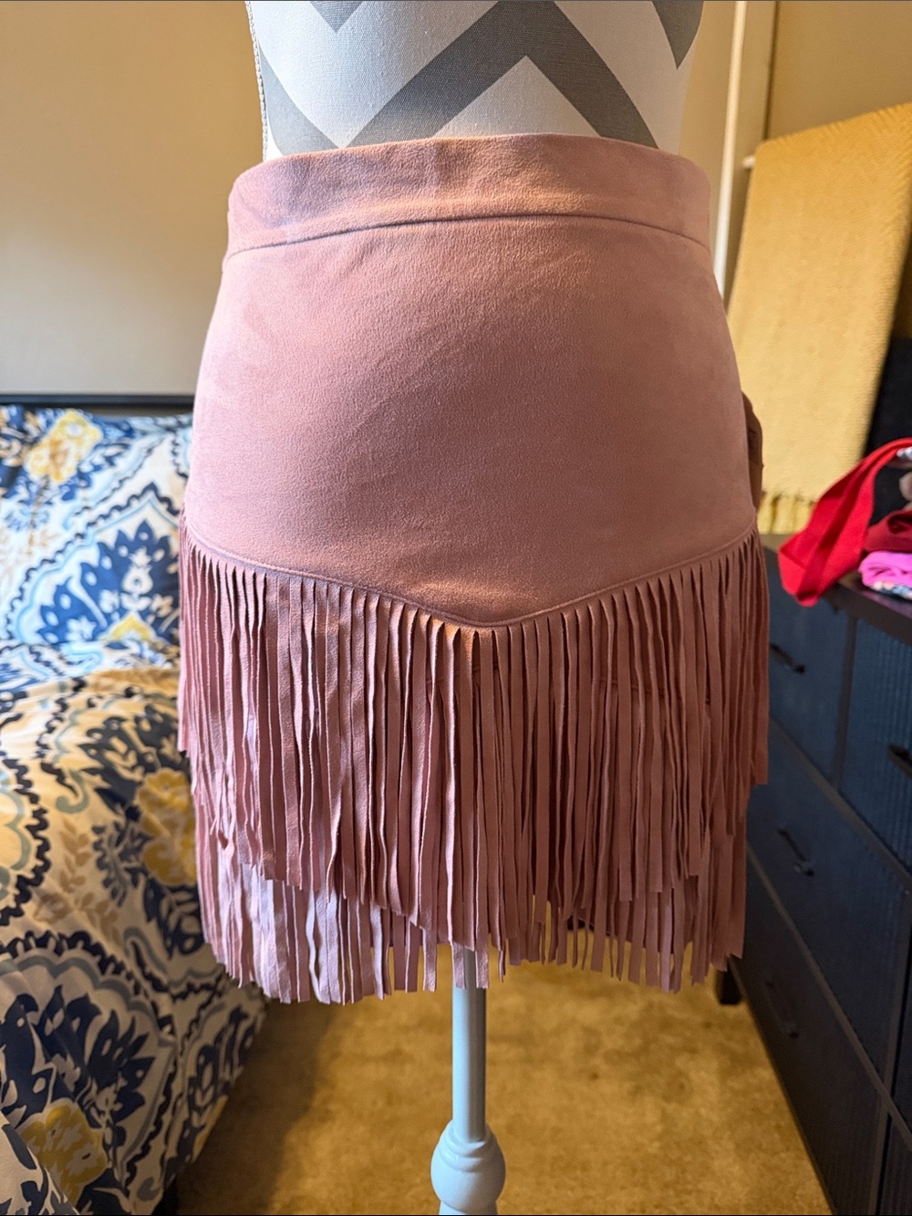 Altar'd State Dusty Rose Fringe Suede Mini Skirt